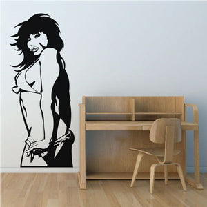Black silhouette woman removing bikini bottoms decal wall sticker