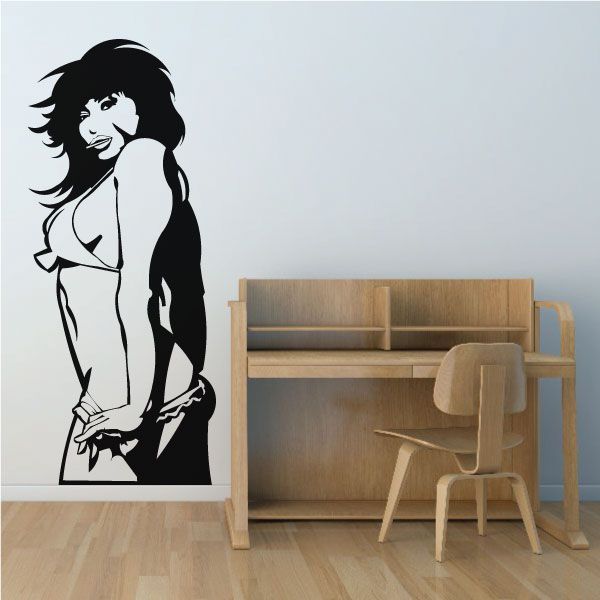 Black silhouette woman removing bikini bottoms decal wall sticker