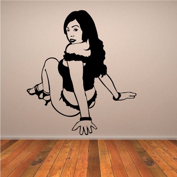 Image of Woman Sitting in Frilly Lingerie Decal