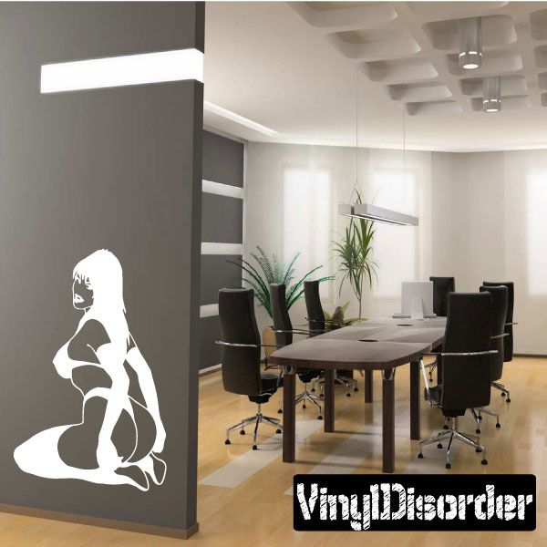 Lingerie woman grabbing heels decal wall sticker, white silhouette