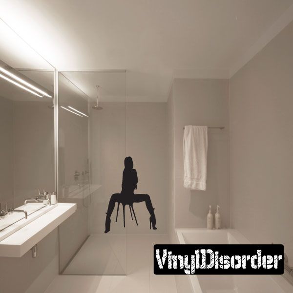 Woman sitting on chair with heels wall decal, black silhouette
