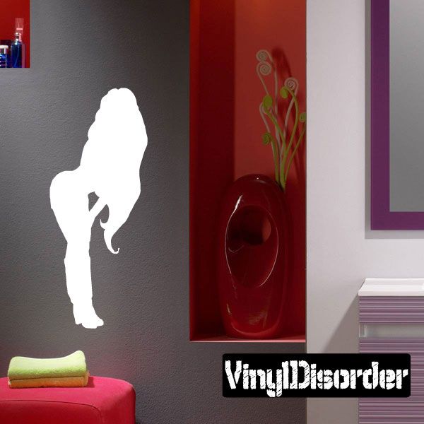 Woman long-hair silhouette wall decal, white