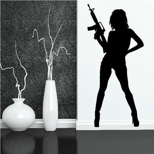 Image of Woman with M16 Rifle Decal