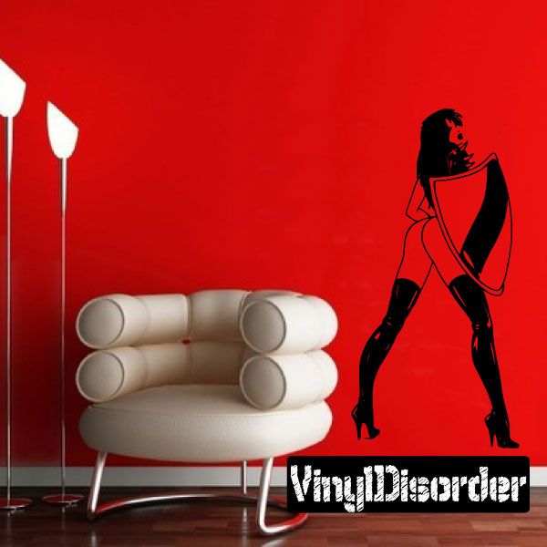 Woman with shield and high-heeled boots wall decal, black silhouette