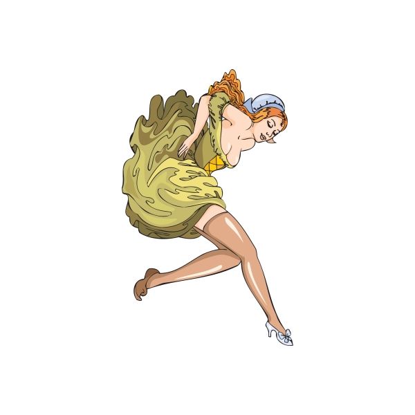 Woman figure decal wearing a green dress and white lace stockings