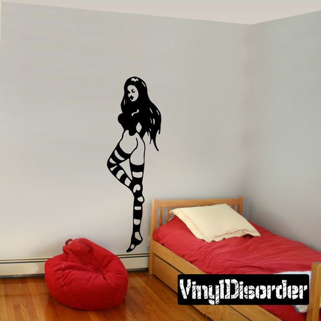 Image of Woman with Striped Thigh Highs Decal