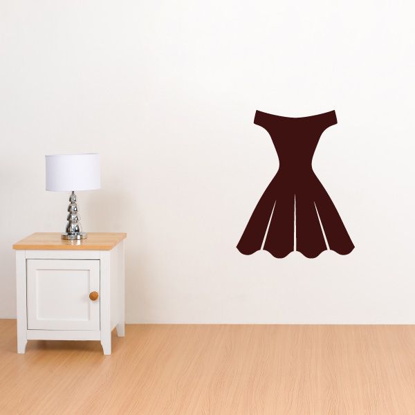 Women's dress decal, maroon dress silhouette with flared skirt