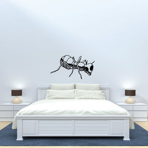 Worker ant decal, black and white line art of a crawling insect