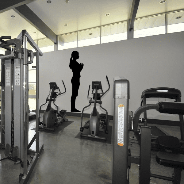 Workout fitness wall decal vinyl sticker with black standing person exercising silhouette
