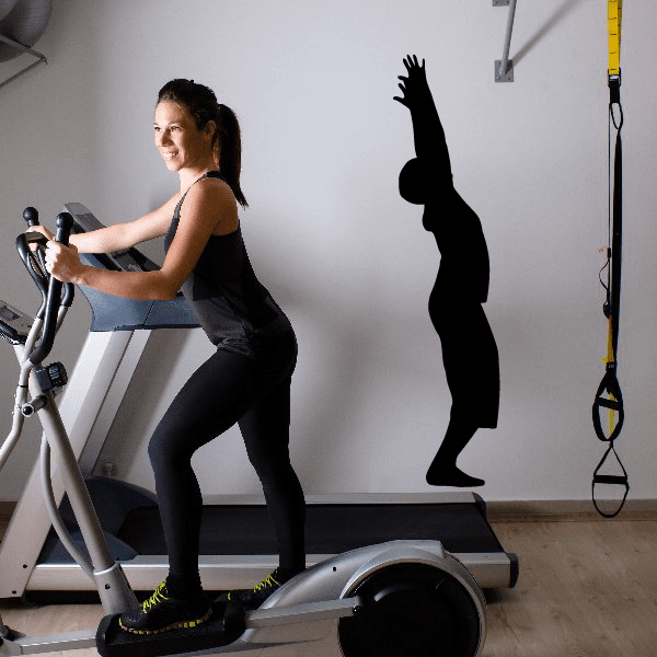 Workout fitness wall decal vinyl with black silhouette of a standing exerciser