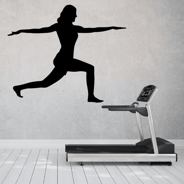 Workout fitness vinyl wall decal, black jogging silhouette with arms extended