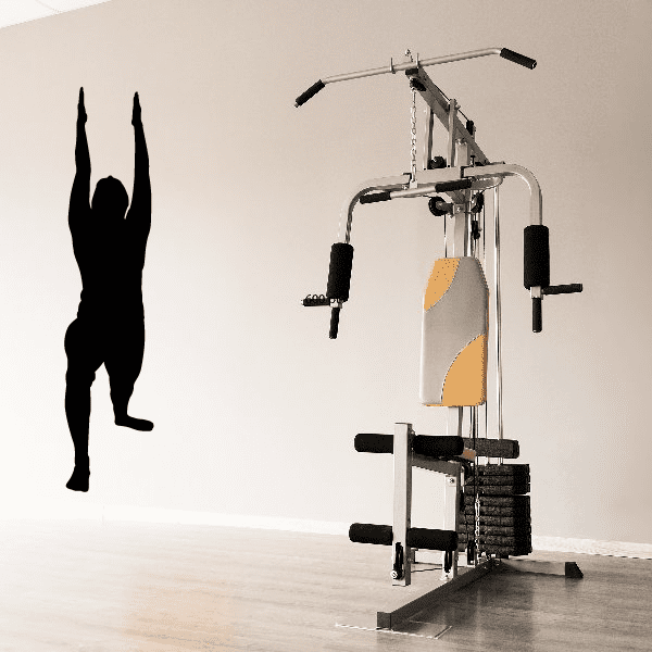 Workout fitness wall decal with black flexing figure silhouette