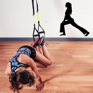 Workout wall decal with black silhouette of a stretching person in a lunge pose