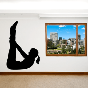 Workout stretching wall decal with seated stretching silhouette