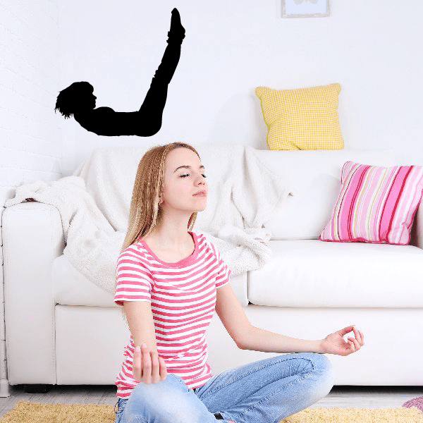 Black workout stretching wall decal of a person in yoga pose