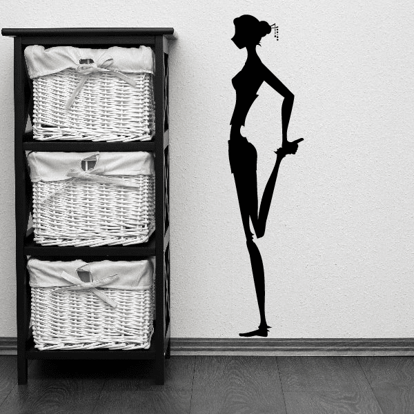 Yoga wall decal vinyl of a standing woman stretching, silhouette in black