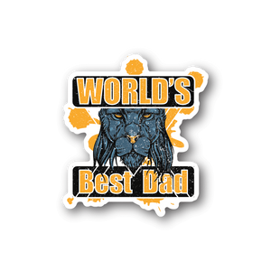 Vinyl sticker with 'World's Best Dad' text and dark cat graphic