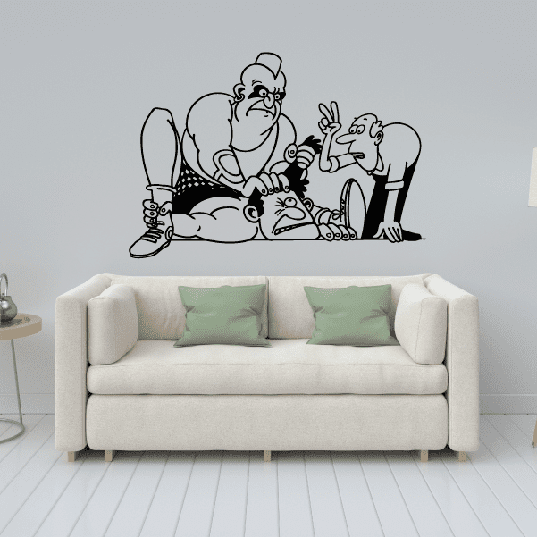Wrestler pull-hair cartoon wall decal, black outline line art