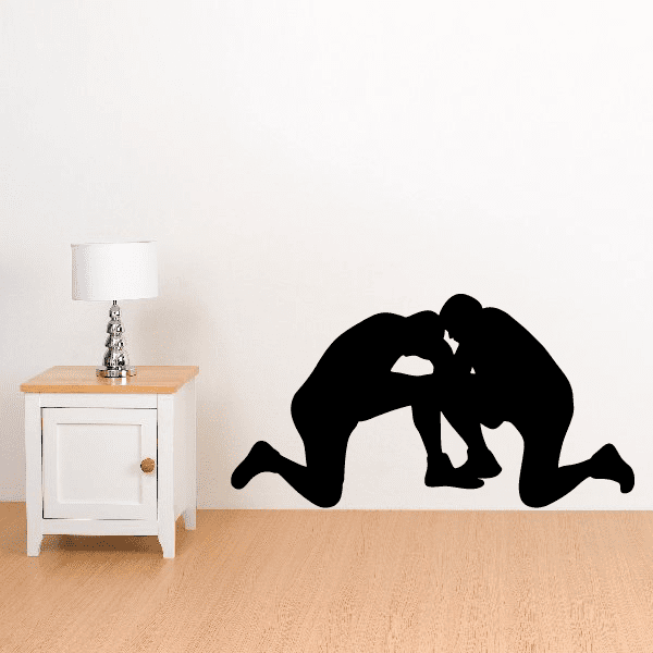 Black wrestling wall decal with grappling wrestler silhouette
