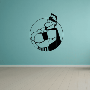 Wrestling vinyl wall decal featuring a grappling wrestler silhouette inside a circle