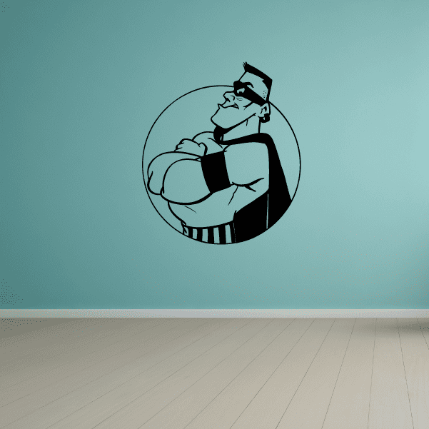 Wrestling vinyl wall decal featuring a grappling wrestler silhouette inside a circle