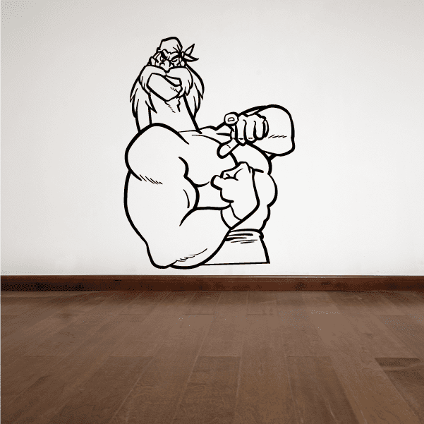 Wrestling wall decal vinyl sticker with black outline wrestler grappling pose