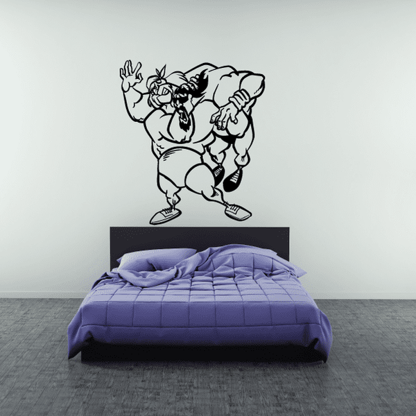 Wrestling wall decal vinyl sticker of two grappling wrestlers in black outline