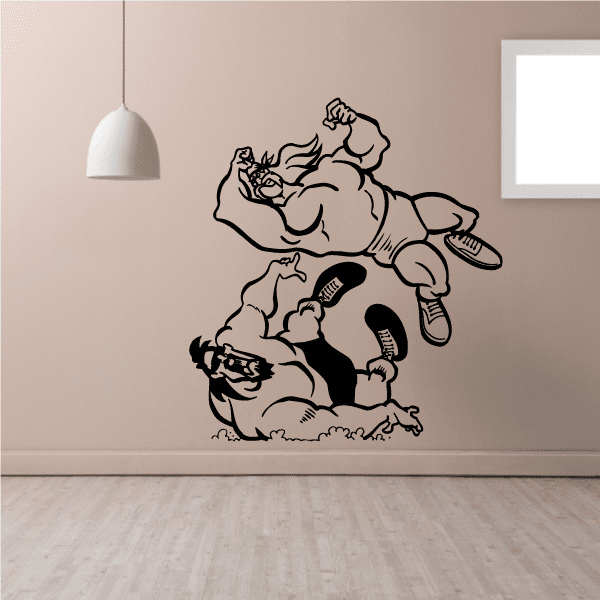 Wrestling wall decal vinyl sticker showing two wrestlers in black outline