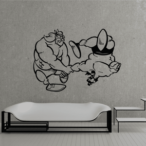Wrestling wall decal of two cartoon wrestlers grappling in black outline