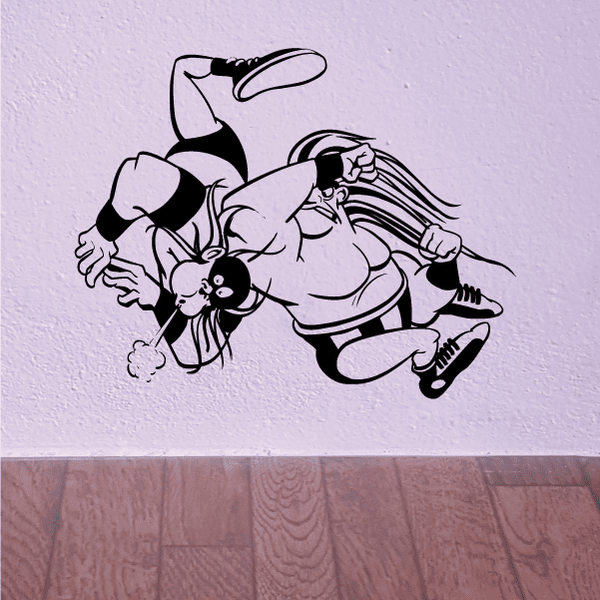 Wrestling wall decal vinyl sticker with black-and-white grappling wrestler illustration