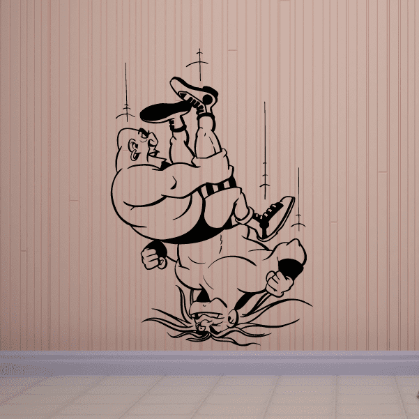 Wrestling wall decal vinyl sticker of a wrestler in ring pose, black and white.