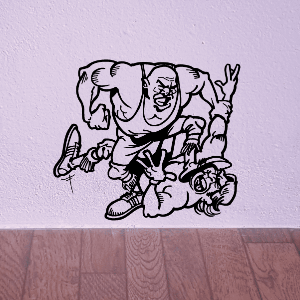Wrestling wall decal vinyl sticker with cartoon wrestlers in black outline