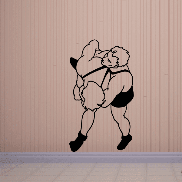 Wrestling wall decal of two outlined wrestlers grappling in a standing pose