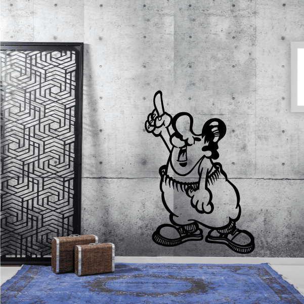 Black wrestling cartoon wall decal of a wrestler in squat pose