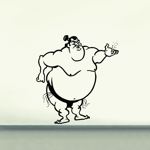 Wrestling wall decal vinyl featuring black-and-white cartoon wrestler flexing arms