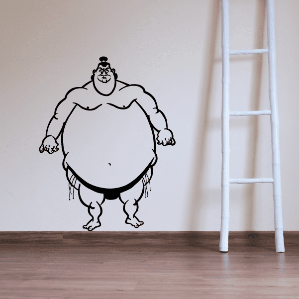 Wrestling wall decal of a cartoon sumo wrestler with arms out and bare torso