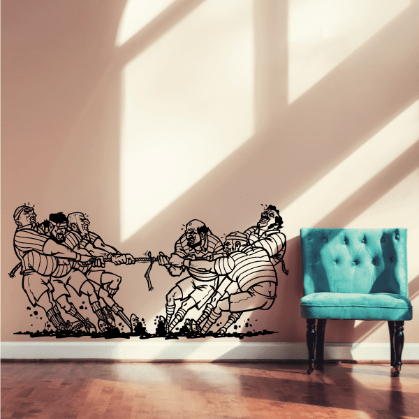 Wrestling wall decal with line-art wrestlers in action, black vinyl silhouette