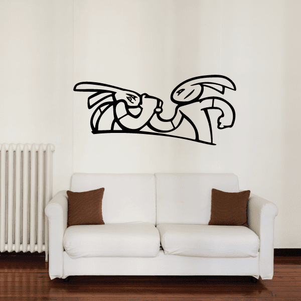 Wrestling wall decal with black outline of wrestler in grappling pose