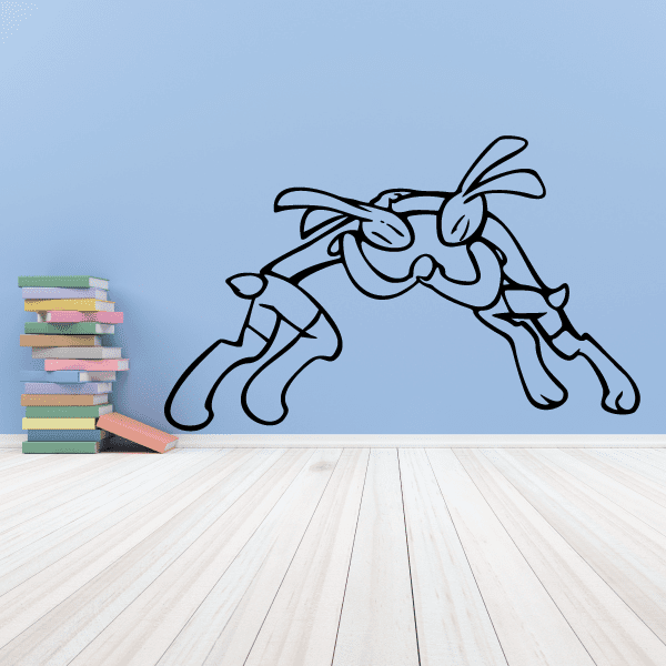 Wrestling wall decal of a cartoon wrestler with arms raised, black outline