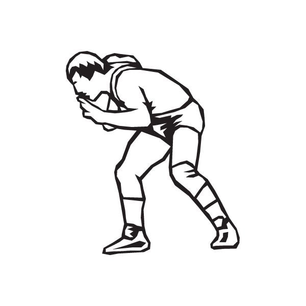 Wrestling wall decal of a black-outlined wrestler in a bent stance