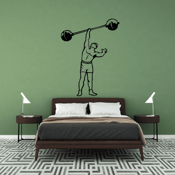 Wrestling wall decal vinyl showing a standing wrestler lifting a barbell with weights