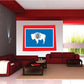 Wyoming state flag sticker with buffalo silhouette, blue field and red border