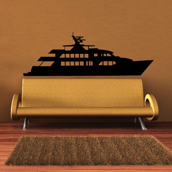Yacht decal featuring a black silhouette of a luxury yacht side view