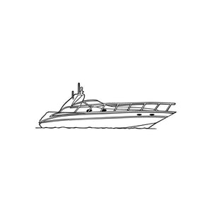 Yacht decal: black line-art yacht with cabin, deck railing, and porthole details