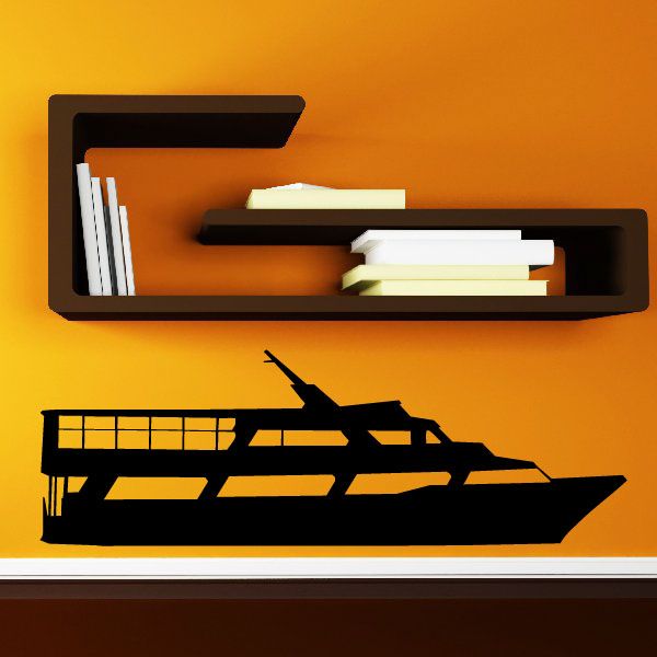 Black yacht decal silhouette with dance hall windows and railing details