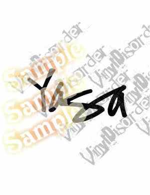 Black and light yellow stylized calligraphy decal