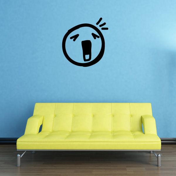 Vinyl wall decal: black yawning face in a circle with motion lines