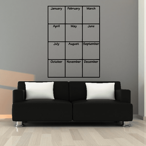 Monthly calendar wall decal with boxed months January through December