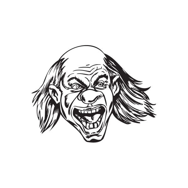 Cartoon shouting bald head decal, black line art on white background