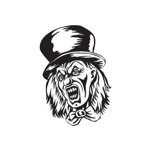 Clown head decal with top hat, black and white